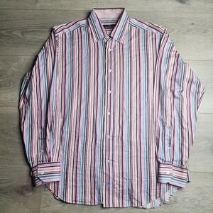 Bugatchi Uomo Long Sleeve Button Down Striped Shirt Large